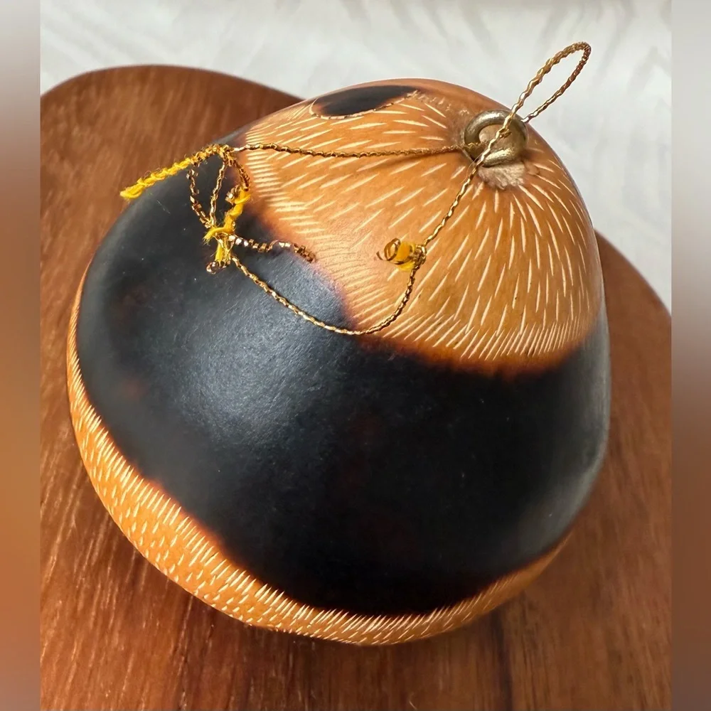 Lucuma Folk Gourd Art Panda Christmas Ornament Made Peru Handcrafted